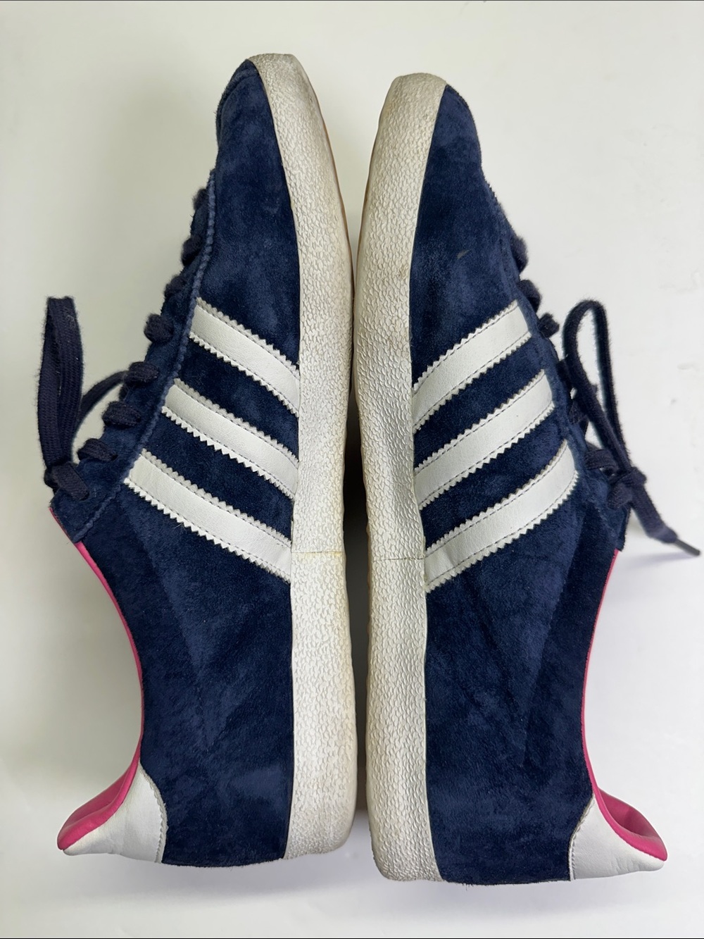 Adidas Gazelle Low Top Lace Up Sneakers, Navy Suede, White & Pink, Women's 9 - Picture 5 of 10